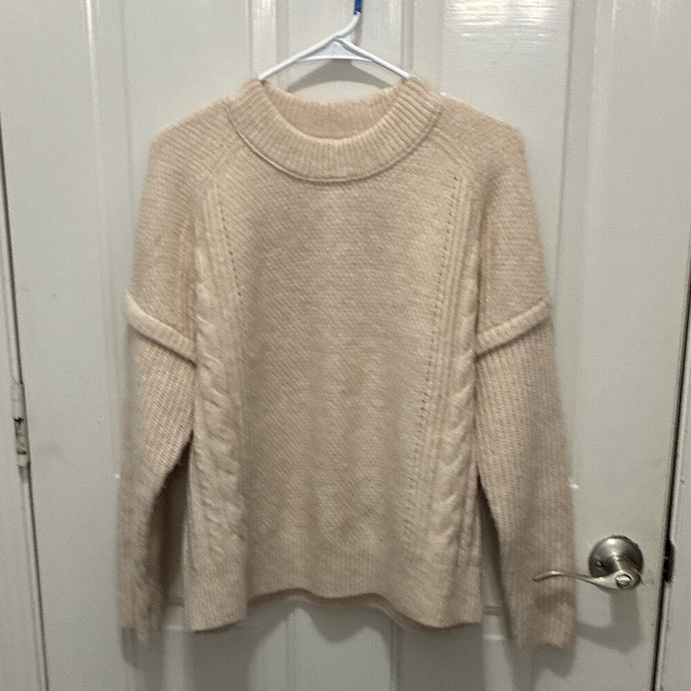 Madewell Kiawah Women's Beige Cable-Knit Crewneck Pullover Sweater Relaxed S